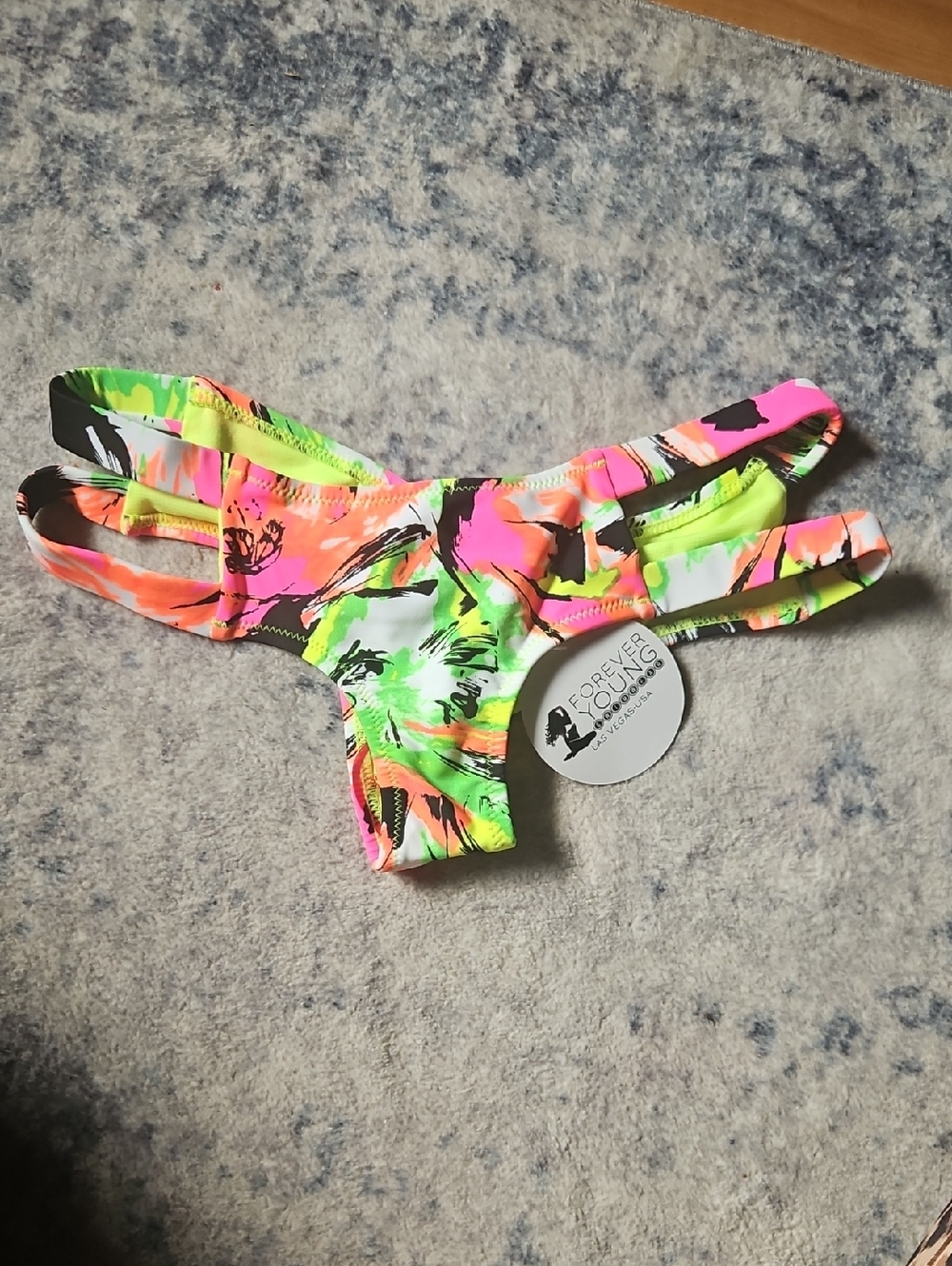 Forever Young Neon Floral Cutout Bikini Bottoms - Pink, Green, Orange, Black